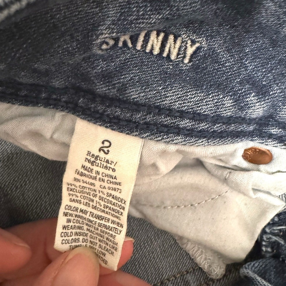 American Eagle Skinny Jeans Womens 2 Blue Stretch Low Rise Double Button 7394 - Picture 6 of 8